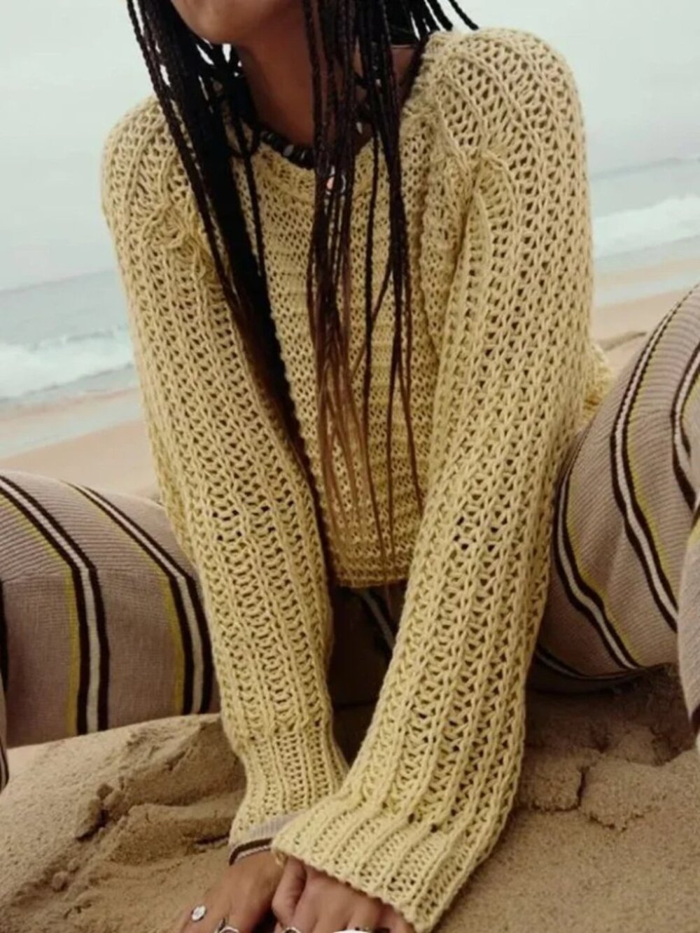 We The Free Heirloom Collection Essential Linen Chunky Knit Sweater - Yellow